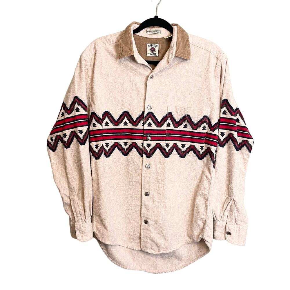 Madison Trader Women's Aztec Washed Cottons Button Up Long Sleeve Shirt Medium